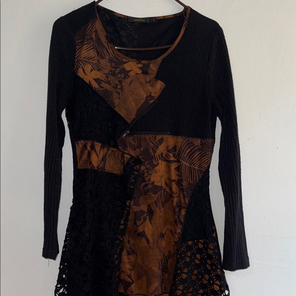 Black and Brown Long Sleeve Dress